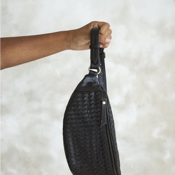 Black Woven Leather Atlas Bag (Fanny Pack) by MANDRN - Picture 2 of 3